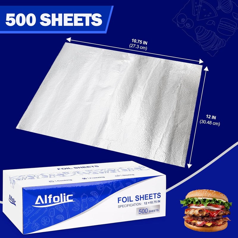 Alfolic Aluminum Foil Sheets - 12" x 10.75" Pre Cut Tin Foil, Premium Aluminum Foil Wraps for Cooking, Storing Food - 500 Sheets - Image 3